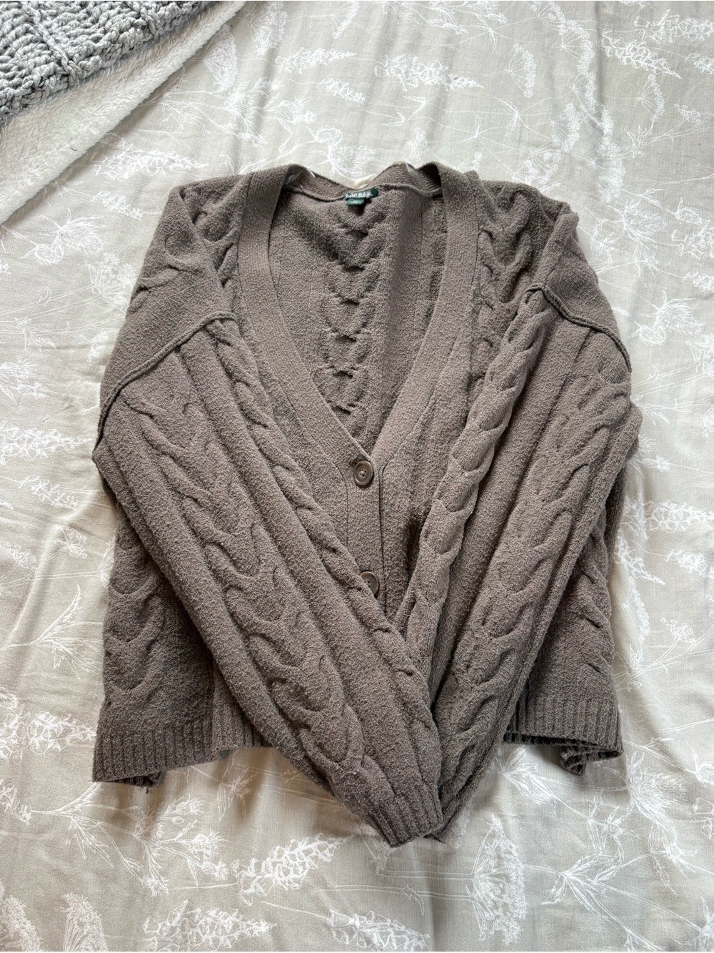 wild fable Cable-Knit Button Cardigan - Taupe Brown